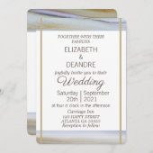 エレガント淡い青の金ゴールドモダンビーチ結婚式 招待状 (正面/裏面)