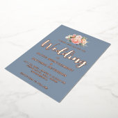 エレガント淡モダンピンク牡丹ダスティブルー結婚ズ 箔招待状 (回転した状態)