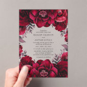 エレガント深いクリムゾンレッドフローラロマン結婚ティーズ アクリル招待状 (インサイチュ (ポータブル))