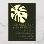 エレガント深いグリーンフォト結婚ズパーソナライズされた 箔招待状 (正面)
