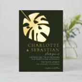 エレガント深いグリーンフォト結婚ズパーソナライズされた 箔招待状 (立ち正面)