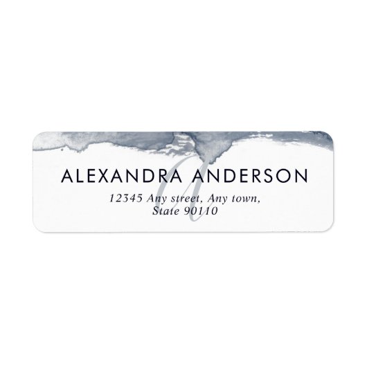 エレガント深いグレイ海軍ウォーターカラーモノグラムミニマル ラベル (正面)