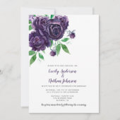 エレガント深いパープルバラグ結婚リーズ 招待状 (正面)
