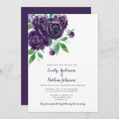 エレガント深いパープルバラグ結婚リーズ 招待状 (正面/裏面)