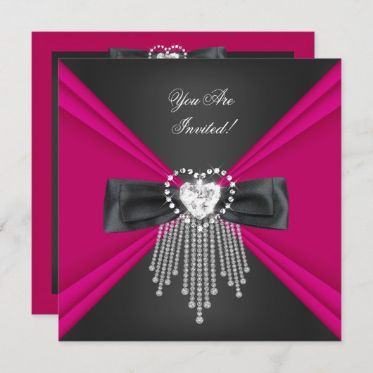 エレガント深いピンクブラックすべての行事 招待状 (正面/裏面)