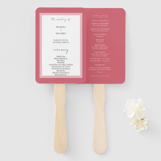 エレガント深いピンクミニマル ハンドファン (正面&裏面)