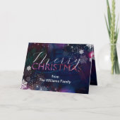 エレガント深いブルーピンクウィンターワンダーランドクリスマス シーズンカード (正面)