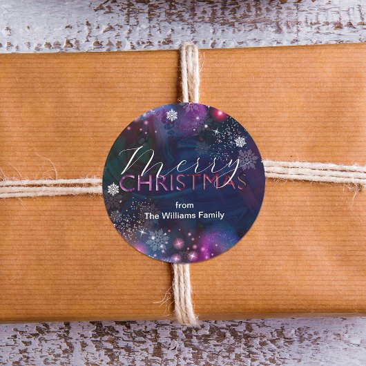 エレガント深いブルーピンクウィンターワンダーランドクリスマス ラウンドシール