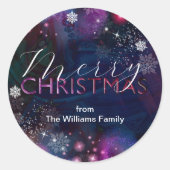 エレガント深いブルーピンクウィンターワンダーランドクリスマス ラウンドシール (正面)