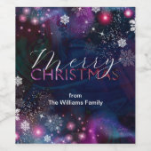 エレガント深いブルーピンクウィンターワンダーランドクリスマス ワインラベル (シングルラベル)