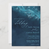 エレガント深いブルー海結婚波 招待状 (正面)