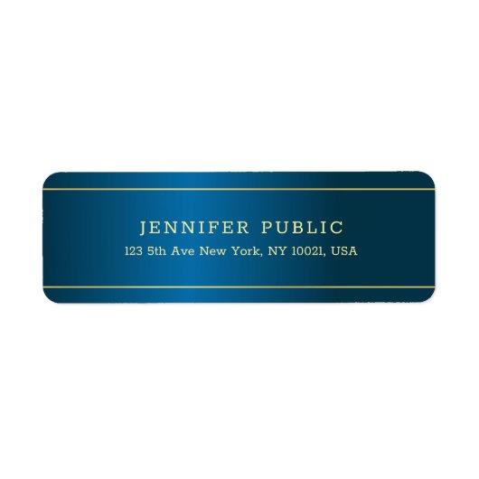 エレガント深いブルー金ゴールド文字テンプレートプロフェッショナル ラベル (正面)