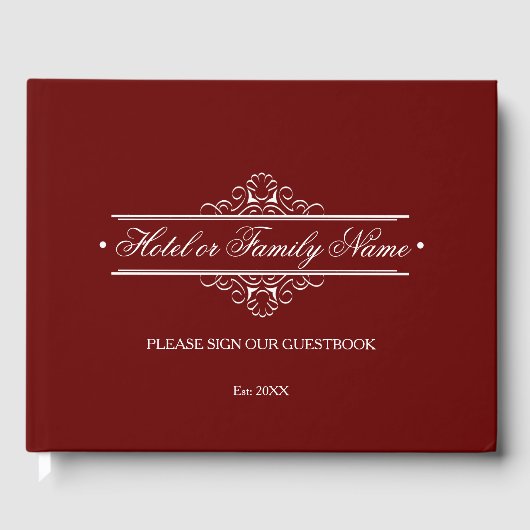 エレガント深いレッドパーソナライズされたホテルアファミリー ゲストブック (正面)