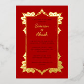 エレガント深い赤インディアン結婚式招待状 箔招待状 (正面)