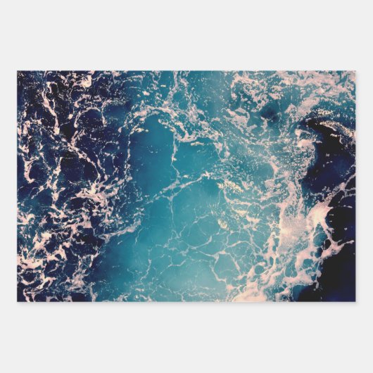 エレガント深い青海波の背景 ラッピングペーパーシート (正面2)