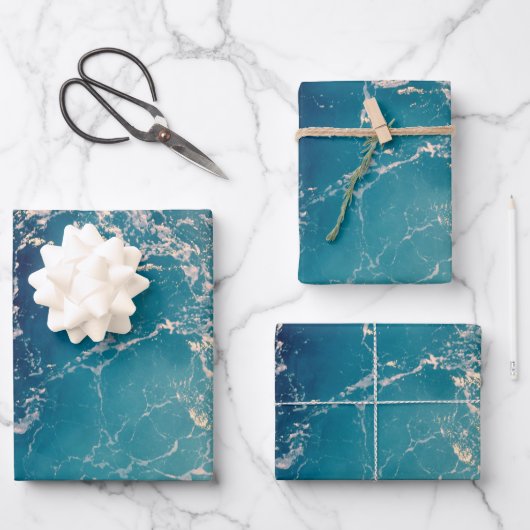 エレガント深い青海波の背景 ラッピングペーパーシート (正面)