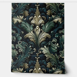 エレガント深い青緑色のスタイルビクトリアン模様 壁紙