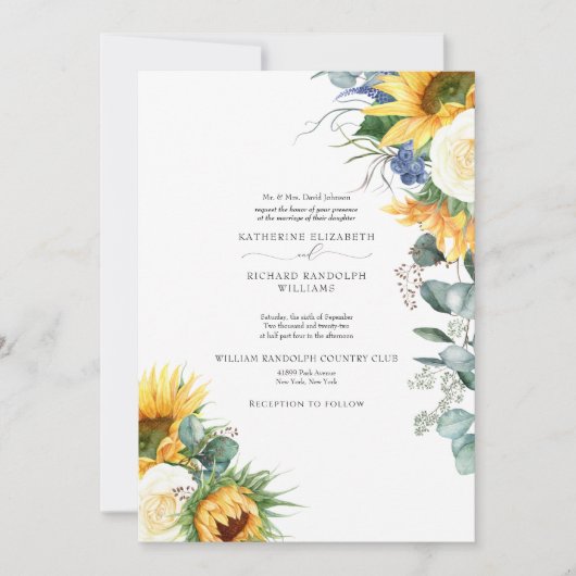 エレガント滴下ひまわり結婚フローラ 招待状 (正面)