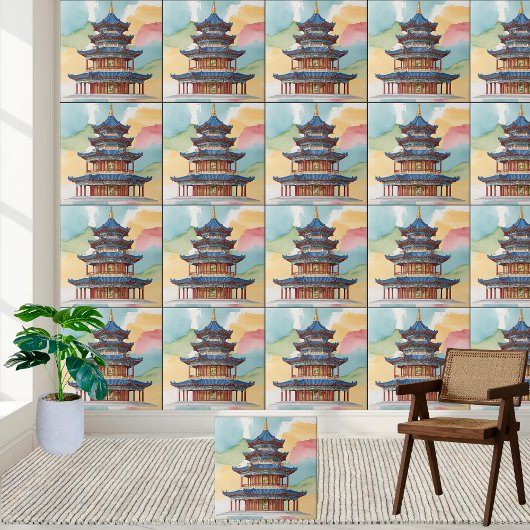 エレガント潮見塔テンプル水彩瓦 タイル