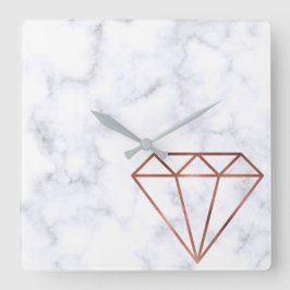 エレガント澄んフェイクバラ金ゴールド白大理石 スクエア壁時計