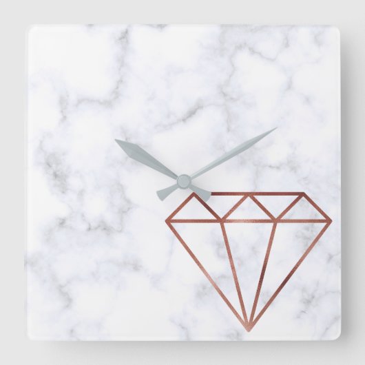 エレガント澄んフェイクバラ金ゴールド白大理石 スクエア壁時計 (正面)