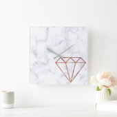 エレガント澄んフェイクバラ金ゴールド白大理石 スクエア壁時計 (ホーム)