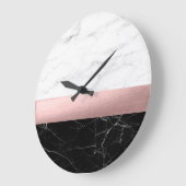 エレガント澄んモダン白黒大理石バラ金ゴールド ラージ壁時計 (傾斜)