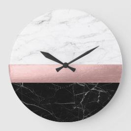 エレガント澄んモダン白黒大理石バラ金ゴールド ラージ壁時計