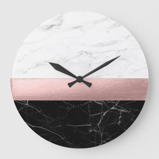 エレガント澄んモダン白黒大理石バラ金ゴールド ラージ壁時計 (正面)