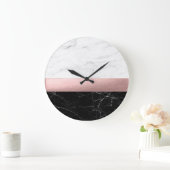 エレガント澄んモダン白黒大理石バラ金ゴールド ラージ壁時計 (ホーム)