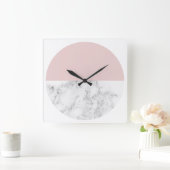 エレガント澄ん赤面ピンク大理石幾何学円 スクエア壁時計 (ホーム)