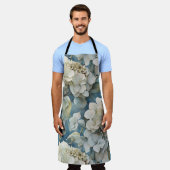 エレガント濃厚な淡水色花模様 エプロン (着用した状態)