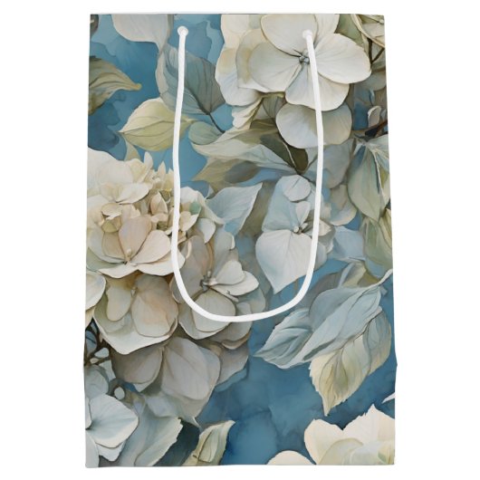 エレガント濃厚な淡水色花模様 ミディアムペーパーバッグ (裏面)