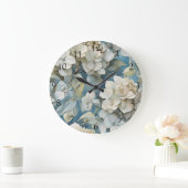 エレガント濃厚な淡水色花模様 ラージ壁時計 (ホーム)