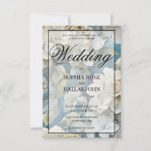 エレガント濃厚な淡水色花模様 招待状 (正面)