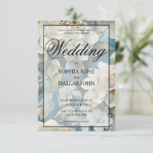 エレガント濃厚な淡水色花模様 招待状 (スタンド正面)