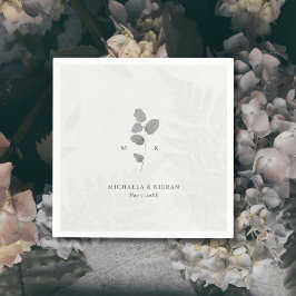 エレガント灰色の植物性モノグラ結婚ム スタンダードカクテルナプキン