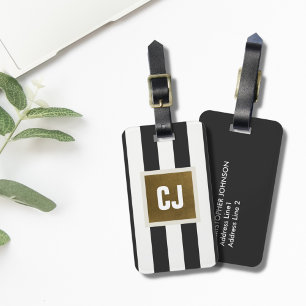 エレガント灰色の白ストライプフェイク銅モノグラム ラゲッジタグ