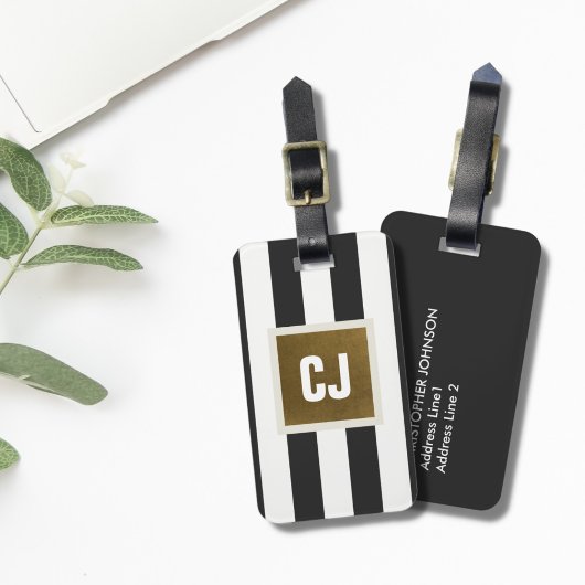 エレガント灰色の白ストライプフェイク銅モノグラム ラゲッジタグ