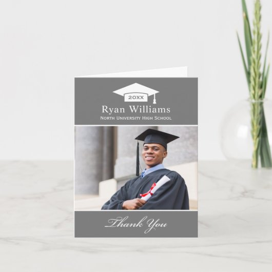 エレガント炭パーソナライズされた卒業写真 サンキューカード (正面)