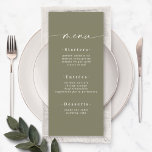 エレガント無地のカラーオリーブリリー結婚グリーン メニュー<br><div class="desc">エレガント無地のColor Olive Lily Green結婚のメニュー。このシックモダンなメニューカーシンプルドは無地のクラシックでエレガント、シンプルな色の背景とシグニチャーかわいらしスクリプト書フォントの尾を持つ。新しいカラーウェイで表示。裏にかわいらしモノグラム。複数のカラーオプションで使用でき感じる。またはエディタ内でカラーを自由に編集できる(パーソナライズ中にクリックはカスタマイズ、さらに自由に)。さらに詳しく見るには、Chic Paperieの2022年のコレクションを検索結婚し、今年のトレンドデザインや色の全結婚てを見てみよう。</div>