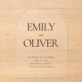 エレガント無地の黒のアーチ形結婚の アクリル招待状 (正面)