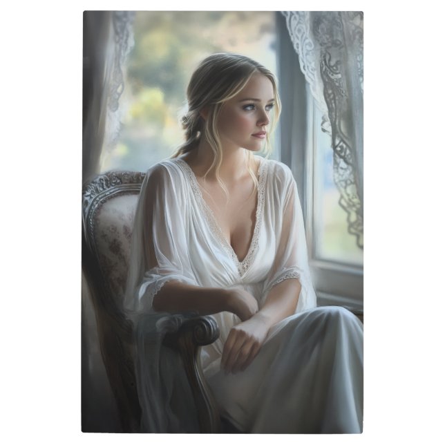 エレガント熟考：水彩画 メタルプリント (正面)