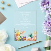 エレガント熱帯の水の色のフローラ結婚 アクリル招待状 (インサイチュ (ウェディング))