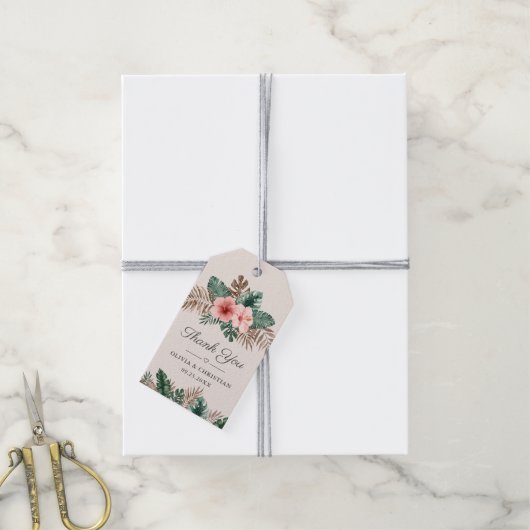 エレガント熱帯の水の色のフローラ結婚 ギフトタグ (より糸付き)