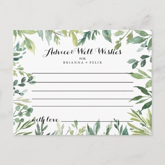 エレガント熱帯の緑の結婚葉のアドバイス ポストカード (正面)