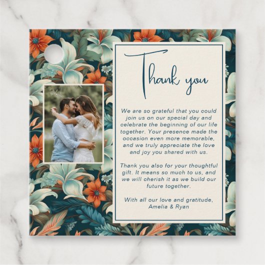 エレガント熱帯の花のフローラ結婚の写真 フェイバータグ (正面)