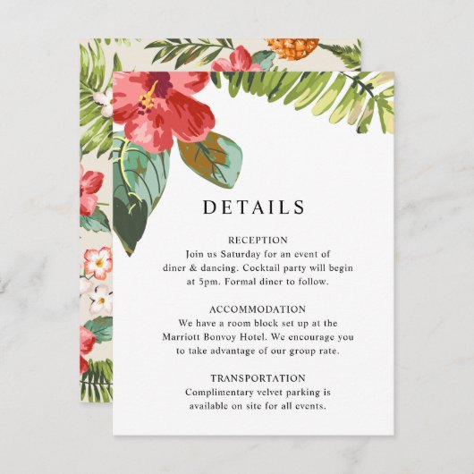 エレガント熱帯の花結婚の詳細 エンクロージャーカード (正面/裏面)