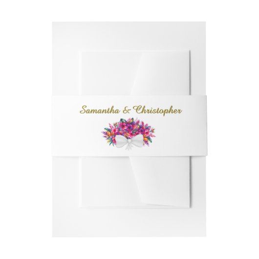 エレガント熱帯ハイビスカスフラワーブーケ結婚ーズ 招待状ベリーバンド (正面例)