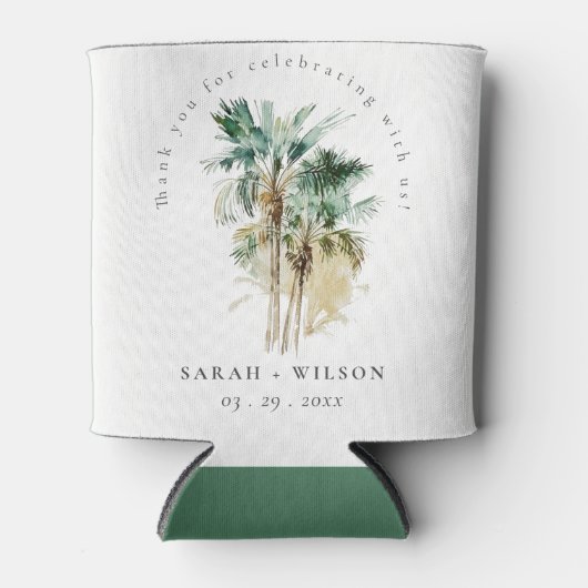 エレガント熱帯水色のヤシ結婚の木 缶クーラー (正面)